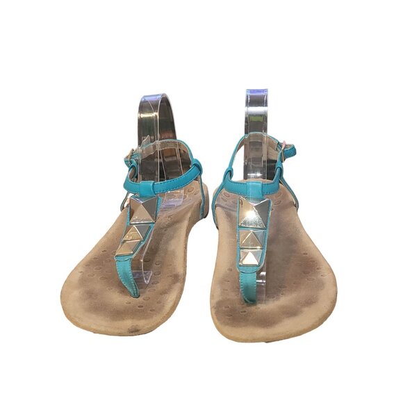Vionic Buckle Thong Sandals Women‎ Sz 9 Orthotic Studded Teal Boho Summer Travel - Picture 3 of 7